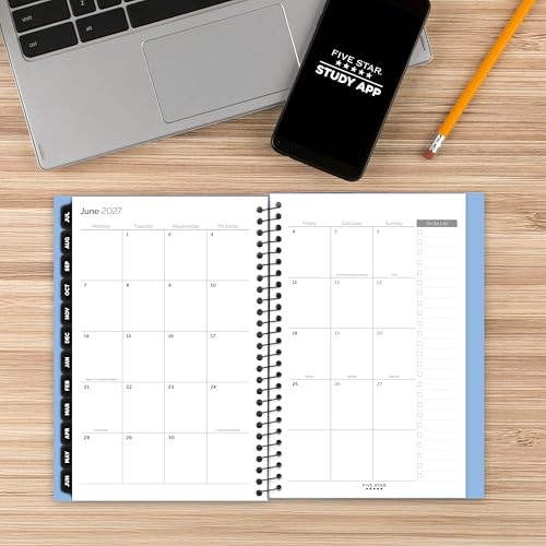 Five Star Planner 2026-2027 Weekly & Monthly Academic 12-Month July-June Advance Student Planner + Study App, 5-1/2" x 8-1/2", Blue (CAW45920) - color: Blue, size: Half Letter (5.5 x 8.5 inches), style: 2026-2027