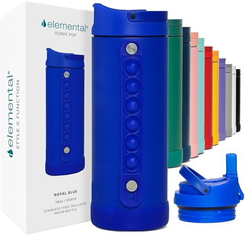 Elemental Iconic Kids Water Bottle for School - 100% Leak-Proof Insulated Water Bottles with Straw Lid & Pop-It Handle for Boys & Girls - Triple-Wall Insulated & BPA-Free, 14oz – Royal Blue - color: Royal Blue, size: 14 Ounces