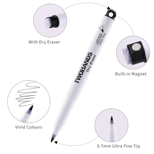 TWOHANDS Magnetic Dry Erase Markers Ultra Fine Tip,Extra Fine Point Black,Thin Whiteboard Markers With Erase for Office,Home or Planning Whiteboard,0.7mm,Low Odor,12 Count,20666 - style: Magnetic Black