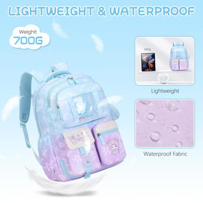 Jafeton Backpacks for Girls, Girls Backpack with Insulated Lunch Bag and Pencil Case for Kids Teens Elementary Middle High School Student, Cute Bow School Bag Travel Daypacks Book Bag Set - color: Blue Purple