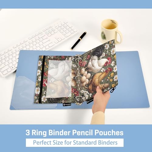 Rooster Binder Pouches 3 Ring for Boys Girls School Office College Supplies Rural Style Chicken Daisy Flower Pencil Pouches Case Bag with Clear Window and Zipper 2 Pack - color: Rooster
