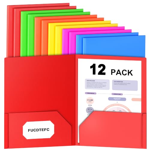 Plastic Folders with Pockets, 2 Pocket Folders Fit Letter Size Paper, Heavy Duty Paper File Folder with Business Card Holder for School Office Home Business (12 Pack, Assorted Colors) - size: 12 Pack
