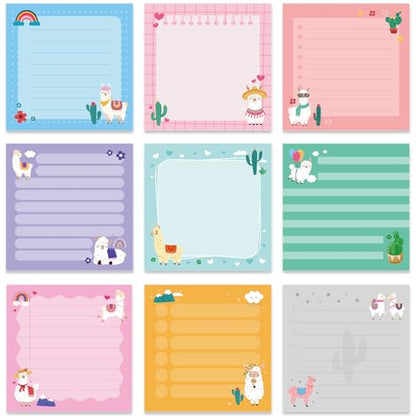 Alpaca Sticky Notes Gifts, 9 Pack Colorful Llama Notepads 3x3 Inch, Mexican Camel Self-Stick Memo Pad Office School Supplies Gifts for Women Men (450 Sheets) - style: Alpaca