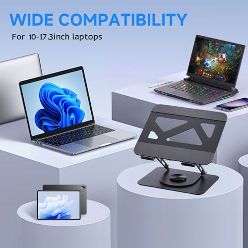 Leeboom Adjustable Laptop Stand for Desk, Ergonomic Height Adjustable Riser, 360° Rotating & Foldable, Ventilated Cooling, Fits Up to 17.3” Laptops (Including Gaming Laptops), Dark Silver - color: Gray