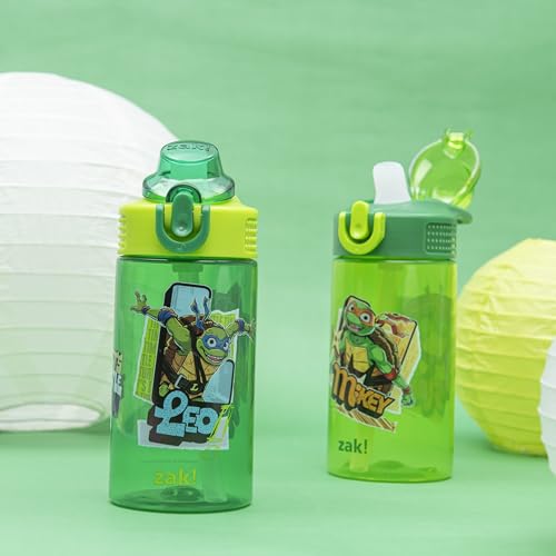 Zak Designs TMNT Sage Kids Water Bottle For School or Travel, 16oz Durable Plastic Water Bottle With Straw, Handle, and Leak-Proof, Pop-Up Spout Cover, 2-Pack Set (Teenage Mutant Ninja Turtles) - color: TMNT