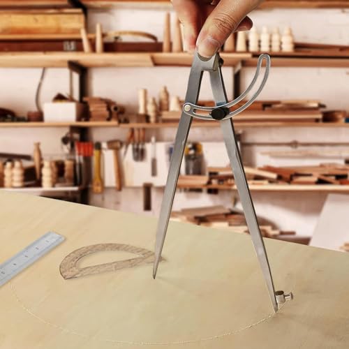 Compass Geometry Tool, Drawing Compass, Professional 8 Inch Large Compass with Wing for Woodworking, 6 Inch Protractor, 8 Inch Ruler for Carpenter, Drafting - size: 8 inches