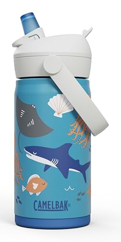 CamelBak Thrive Flip Straw Kids Insulated Stainless Steel Water Bottle with Bite Valve, Spill Resistant Easy Sip Design for School and Play, 12oz, Ocean Life - color: Ocean Life
