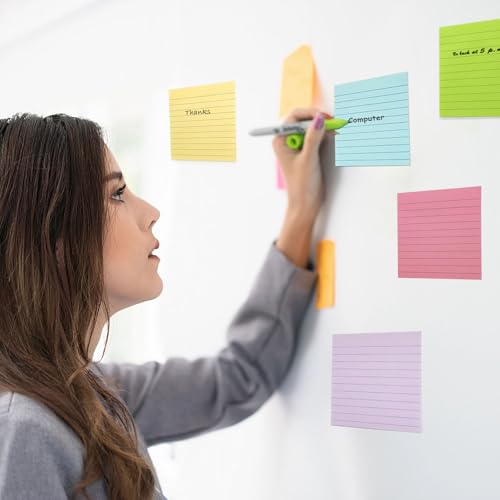 HQCME 9 Pads Lined Sticky Notes 4x4 in Post, 9 Multi Colors Super Sticking Power Memo Pads, Strong Adhesive, 4x4 Sticky Notes Large Eeay for Office, School, Home Use - size: 4x4 in