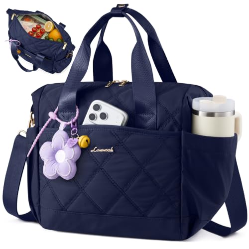 LOVEVOOK Insulated Lunch Bag Women, Adult Lunch Box for Women Work, Large Leakproof Cooler lunch Bags for Picnic Beach Family College, Lunch Teacher Tote Bag with Adjustable Shoulder Strap Cup Holder - color: Dark Blue, size: Large —14L