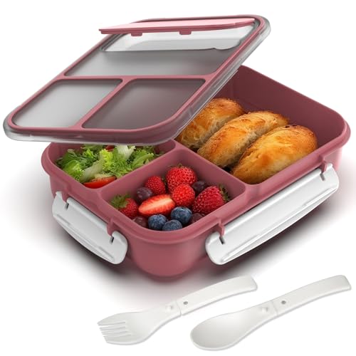 WHALEHOUSE Large Capacity Bento Box for Adult, 1700ML 3 Compartments Lunch Box with Utensil, Airtight Food Container with Lids for Meal Prep, Microwave/Dishwasher/Freezer Safe, On the Go (Red) - color: 1700mL-Red