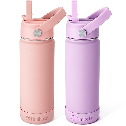 Fimibuke Kids Insulated Water Bottle, 18oz BPA FREE Kids Cups with Straw Double Wall Vacuum Tumbler 18/8 Stainless Steel Leak Proof Toddler Water Bottle for School Boys Girls (2 Pack, Milky Pastel) - color: B5. Milky Pastel
