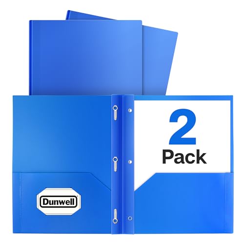 Dunwell Plastic Folders with 3 Prongs, (2 Pack, Blue), 2-Pocket Folders with Fasteners, Durable Acid-Free Poly for Long Term Use, Labels Included - color: Blue, size: 2 Pack
