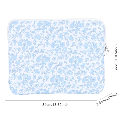 13.3 Inch Laptop Sleeve, Cute Flower Printed Puffy Case, Quilted Floral Protective Cover for Mac-Book Air/Pro, Aesthetic Laptop Carrying Bag - color: Blue-Floral
