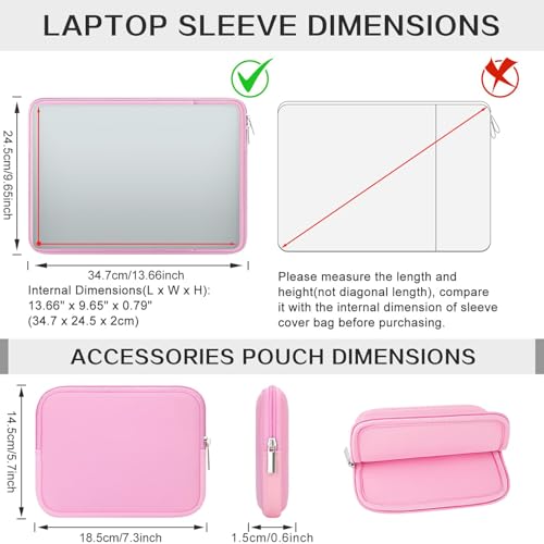 RAINYEAR Laptop Case with Front Pocket & Accessories Pouch, 13.3 Inch Soft Lining Padded Case Compatible with 13.3 Inch Notebook Computer 14" MacBook Pro/Max M1 M2 M3 M4 M5(Pink, Upgraded Version) - color: Pink (Upgraded Version), size: 13"-13.3"
