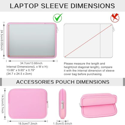 RAINYEAR Laptop Case with Front Pocket & Accessories Pouch, 13.3 Inch Soft Lining Padded Case Compatible with 13.3 Inch Notebook Computer 14" MacBook Pro/Max M1 M2 M3 M4 M5(Pink, Upgraded Version) - color: Pink (Upgraded Version), size: 13"-13.3"