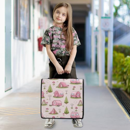 Pink Camping Tent Pattern 3 D-Ring 2 inch Zipper Binder Bag with Shoulder Strap, Multi-Pocket Portfolio Organizer Case for 13 Inch Laptop Middle School - color: Pink Camping Tent Pattern