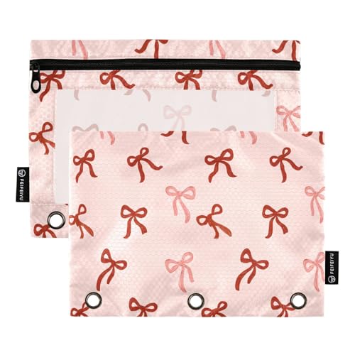Cute Red Bows Pink Pencil Pouch for 3 Ring Binder 2 Pack Zipper Binder Pencil Bag with Clear Window Pencil Case for Office Supplies - color: Multi36