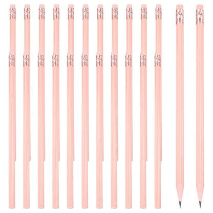 PATIKIL Round Pencils, 24 Pcs Triangle HB Graphite Pencil Wooden Pencils with Eraser for Classroom Office Writing Drawing Supplies, Pink - color: Pink, size: 1 Count (Pack of 24)