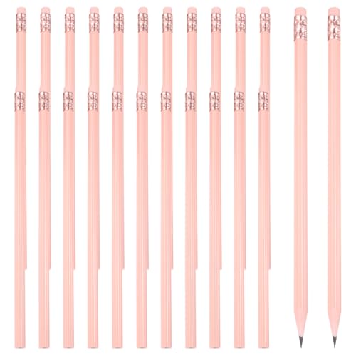 PATIKIL Round Pencils, 24 Pcs Triangle HB Graphite Pencil Wooden Pencils with Eraser for Classroom Office Writing Drawing Supplies, Pink - color: Pink, size: 1 Count (Pack of 24)