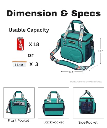 SUNNY BIRD 12L Large Insulated Lunch Bag, Leakproof and Foldable Lunch Cooler Box for Women Adult and Men, Fits 18 Cans (Turquoise Green) - color: Turquoise Green