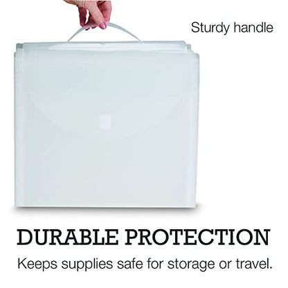 Samsill 12x12 Paper Storage Organizer, Expandable Scrapbook Paper Organizer with 12 Pockets and Tabs for Vinyl, Cardstock, Photos, Clear File with Retractable Handle, Secure Flap Closure - style: Secure Flap Closure