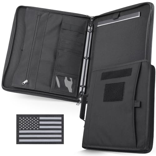 Livans Portfolio Padfolio Binder Detachable 3-Ring Planner (Large 12x13.6) | Zip Notebook Cover, Handle Art Portfolio Bag, 25 Sheets A4 Letter Paper, 1“ O-Ring, for Gift Out-Work Travels Office School - color: Black