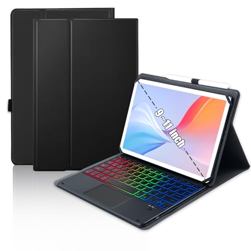 MePadKey Universal Touchpad Keyboard Case for 9.7,10.1,10.2",10.5",10.9",11" ipad/Samsung Tablet, Rainbow Backlight TrackPad Keyboard with Type-C Charging Port fit 9.7-11 inch Android (Black) - color: Black