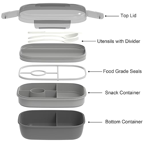 JBGOYON Leakproof Bento Box & Insulated Lunch Bag Set, 4-Piece, Black | 6-hour thermal retention, includes nested knife fork spoon, 2 reusable snack pouches, designed for adults and kids - color: Black