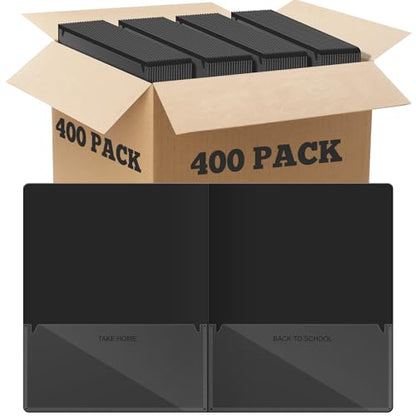 Henoyso 400 Pcs Take Home Folders 2 Inside Pockets, Parent Teacher Communication Folder for Students Homework with Clear Front Pocket Heavy Duty, School Classroom Supplies, 11.8 x 9.45 Inch (Black) - color: Black