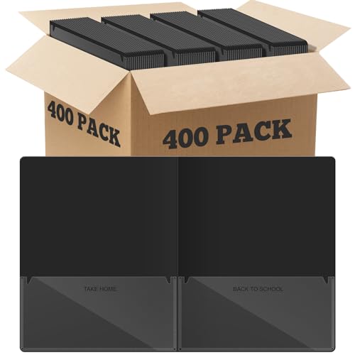 Henoyso 400 Pcs Take Home Folders 2 Inside Pockets, Parent Teacher Communication Folder for Students Homework with Clear Front Pocket Heavy Duty, School Classroom Supplies, 11.8 x 9.45 Inch (Black) - color: Black