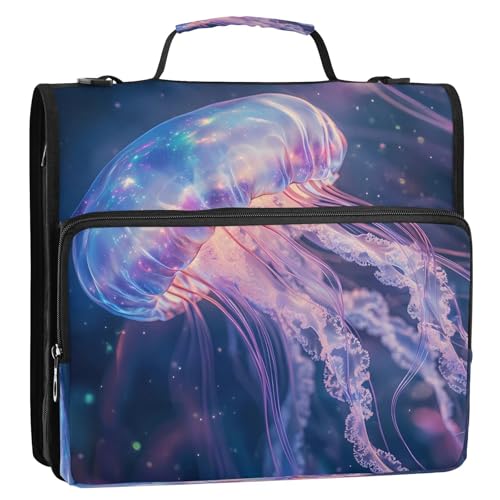 3 Ring Zipper Binder Ocean Beach Sea Jellyfish Binders Bag with Shoulder Strap 500 Sheets Paper Organizer Trapper Keeper Documents Storage File Folder for School Office - color: A938