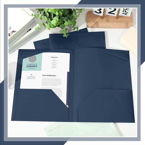 Henoyso 60 Pack Plastic Folders with Clear Front Pockets Bulk Heavy Duty File Folders with 2 Pockets and Card Slot for Student Teacher Back to School Supplies Office Presentation (Navy Blue) - color: Navy Blue