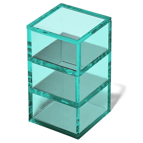 OfficeGoods 3-Tier Stackable Acrylic Holder- Stylish Desk Organizer and Storage for Office or Home – Transparent Square Design, Green with Silver Metal Base - color: Green, size: Square