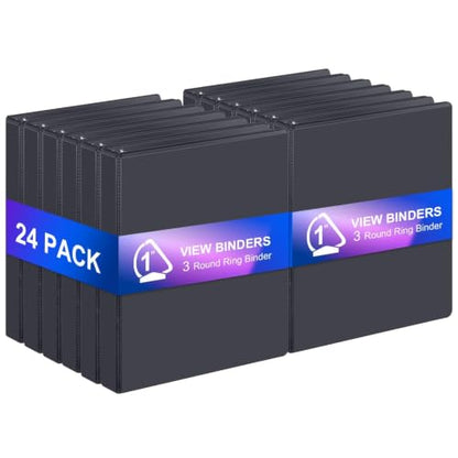 ViVin 1 Inch Binders 3 Ring, Slant D Ring Binder, 24 Pack Bulk, Black | PVC-Free, Fits 225 Sheets of 8.5'' x 11'' Paper, Clear View Cover, 2 Interior Pockets, Office Home School Use - color: Black, size: 1 Inch, style: 24 Pack