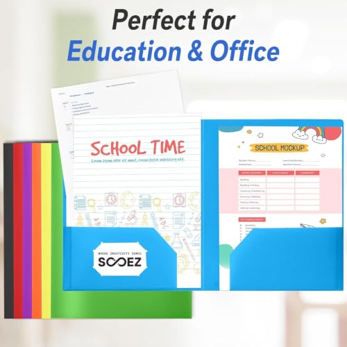 Sooez 7 Pack Folders with Pockets, 2 Pocket Folders with Extra Labels, Plastic Folder with Pockets, Heavy Duty File Folder Bulk, School Business Office Filing Supplies, Sweet Colors - color: Sweet Colors