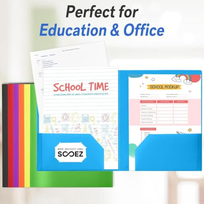 Sooez 7 Pack Folders with Pockets, 2 Pocket Folders with Extra Labels, Plastic Folder with Pockets, Heavy Duty File Folder Bulk, School Business Office Filing Supplies, Spring Colors - color: Spring Colors
