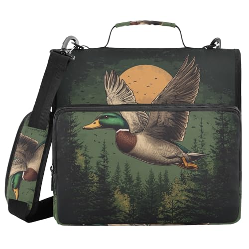 Zipper Binder Duck Goose Moon Forest Decor Trapper Keeper 3 Ring Binder Bag Multiple Pockets & Storage Organizer, 500 Sheet Capacity with Shoulder Strap - color: Multi-duck