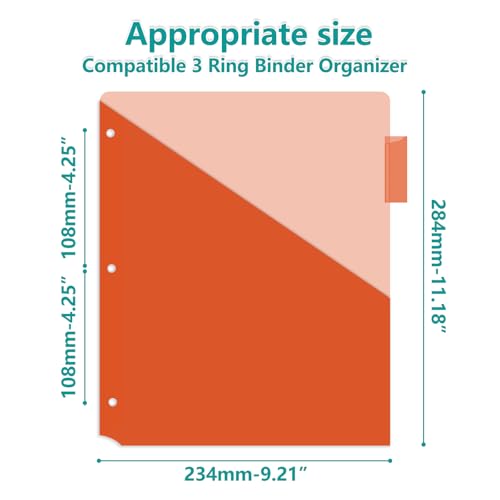 Akuoly 24 Count Pocket Divider for 3 Ring Binders Organizers, Two Pockets per Each Binder Divider, Plastic Tab Dividers, Bright Colors, for School Teachers Office Without Hole-Punching