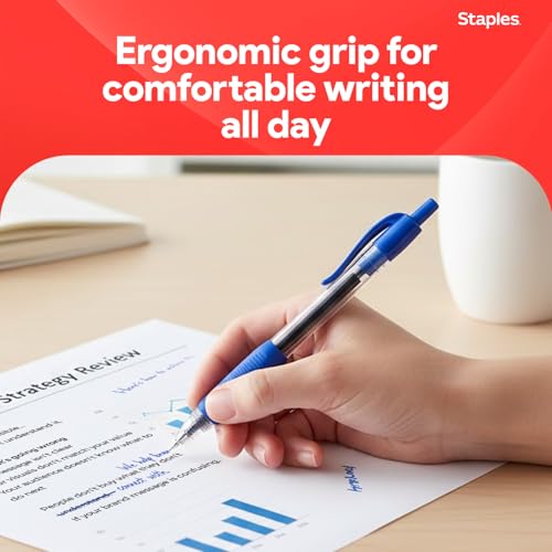 Staples Retractable Gel Pens, Bold Point 1.0mm, Blue Ink, 12 Pack – ProGel Smooth‑Flow Pens for Office & School Use - color: Blue, size: 12 Pack, style: Bold Point