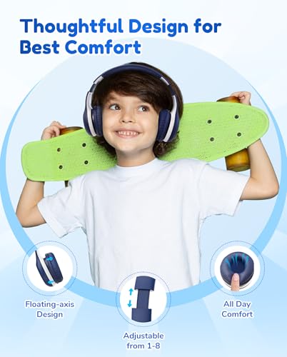 EarFun K2 Kids Bluetooth Headphones, Kids Headphones with Volume Limited, 40H Playtime, Built-in Mic, Stereo Sound, Foldable Over-Ear Headphone for School/Travel/iPad/Tablet, Blue - color: Blue