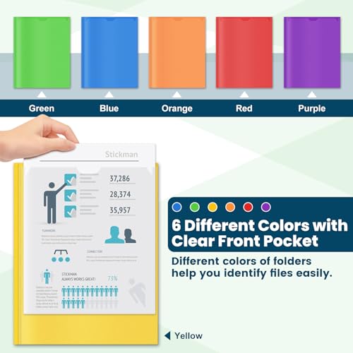 V-Opitos 30 Pack 2 Pocket Plastic Folders with 3 Prongs & Clear Front Pocket, Bulk Heavy Duty Folder with Fastener Clasps, Multicolor Folders for School and Office