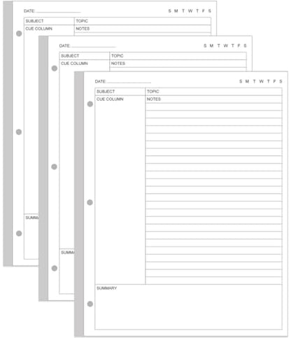 (3-Pack) A4 Cornell Notes Filler Paper - 3 Hole Cornell Notes Loose Leaf Paper, 150Sheets / 300Pages, 100gsm,White, 8.5'' x 11'' - size: 3-Pack, style: 3-Hole
