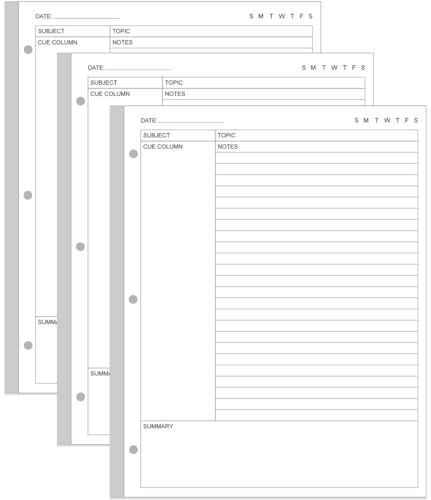 (3-Pack) A4 Cornell Notes Filler Paper - 3 Hole Cornell Notes Loose Leaf Paper, 150Sheets / 300Pages, 100gsm,White, 8.5'' x 11'' - size: 3-Pack, style: 3-Hole