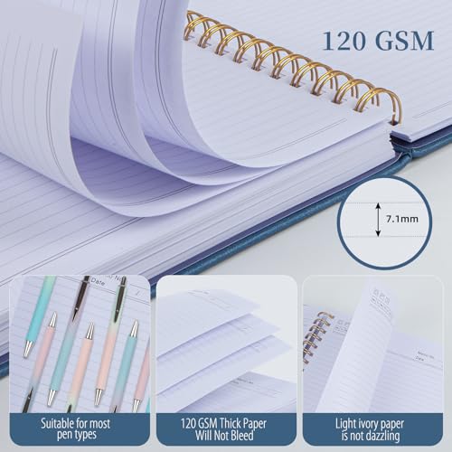 Hardcover Leather Spiral Notebook 8.5" x 11" with Removable Dividers, 300 Pages 5 Subject College Ruled Notebook for Work with Tabs, A4 Spiral Journal for Women Men, School Students Note Taking, Navy - color: 5 Subject Navy
