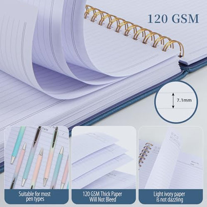 Hardcover Leather Spiral Notebook 8.5" x 11" with Removable Dividers, 300 Pages 5 Subject College Ruled Notebook for Work with Tabs, A4 Spiral Journal for Women Men, School Students Note Taking, Navy - color: 5 Subject Navy