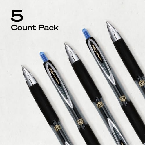 uniball™ 207 Gel Pens, Blue Ink, 0.5mm Micro Point, Retractable, 5 Count, Smooth Writing, Fraud-Resistant, uni Super Ink™