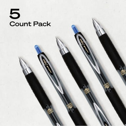 uniball™ 207 Gel Pens, Blue Ink, 0.5mm Micro Point, Retractable, 5 Count, Smooth Writing, Fraud-Resistant, uni Super Ink™