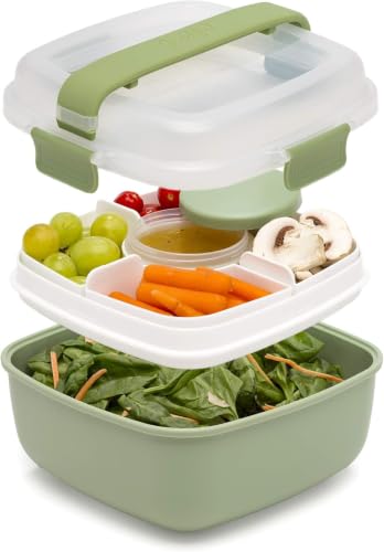 Goodful Stackable Lunch Box Container, Bento Style Food Storage with Removeable Compartments for Sandwich, Snacks, Toppings & Dressing, Leak-Proof and Made without BPA, 56-Ounce, Sage (Pack of 12) - color: Sage, size: 56-Ounce (Pack of 12)