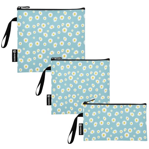 Reusable Food Storage Bags Daisy Flowers and Polka Dots 3 Pack Set Lunch Bag Compact Sandwich Snack Bag Small Medium Large for Lunch, Travel & Organization - color: Bag 11