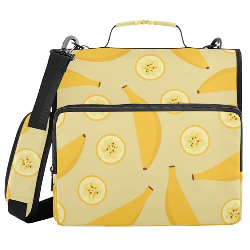 Yellow Bananas and Slices Zipper Binder with Shoulder Strap Trapper Keeper 3 Ring Binder Organizer Large Capacity Multiple Compartments for School Office - color: Yellow Bananas